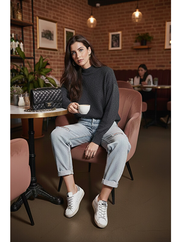 Lela Premium Oversize Fit Balıkçı Yaka Yumuşak Dokulu Triko Kazak 680KZ00469