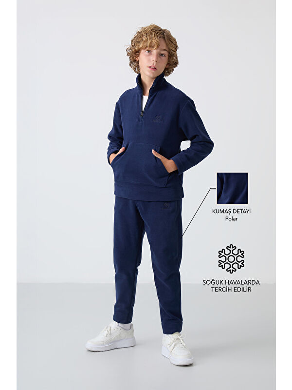 Tommylife Lacivert Kalın Yumuşak Dokulu Standart Fit Nakışlı Polar Erkek Çocuk Eşofman Takım - 11218