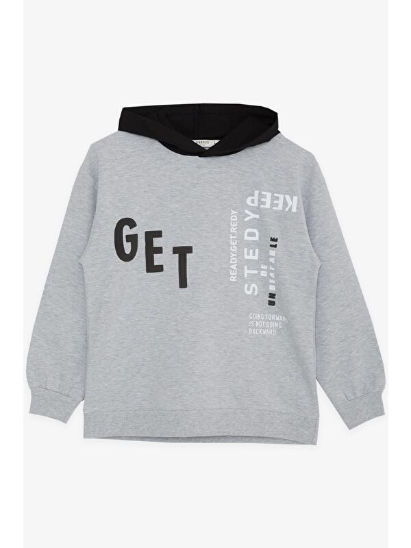 Breeze Erkek Çocuk Sweatshirt Kapüşonlu Yazı Baskılı Gri Melanj (8-14 Yaş)