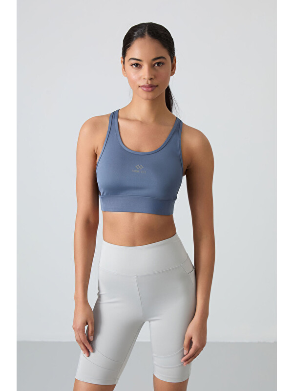 Tommylife Petrol Çapraz Sırt Detaylı Slim Fit U Yaka Pedli Kadın Spor Büstiyer - 97121