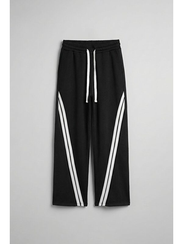 Abluka Online Baggy Fit Şerit Detaylı Duo Jean Siyah