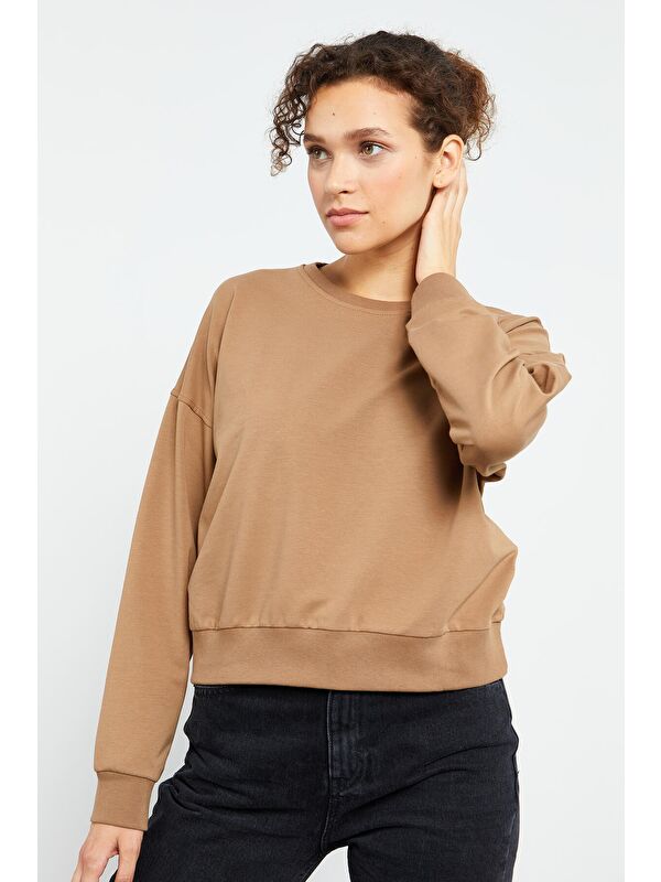 Tommylife Toprak Basic Rahat Form O Yaka Kadın Sweatshirt - 97114