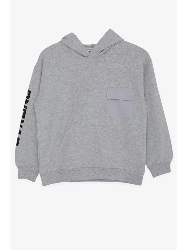 Breeze Erkek Çocuk Sweatshirt Kapüşonlu Cepli Açık Gri Melanj (8-14 Yaş)