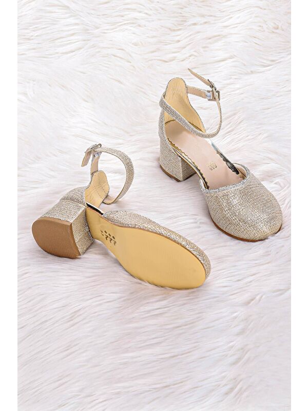 Ressa Çupra Taşlı Kız Çocuk 5 Cm Topuklu Sandalet Abiye Ayakkabı - Görsel 3