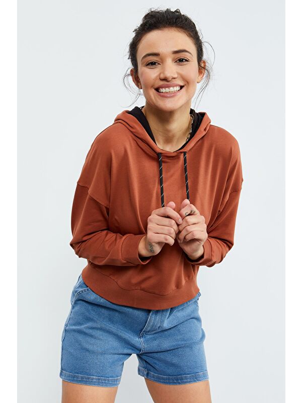 Tommylife Tarçın Uzun Kol Rahat Form Kapüşonlu Kadın Sweatshirt - 97115