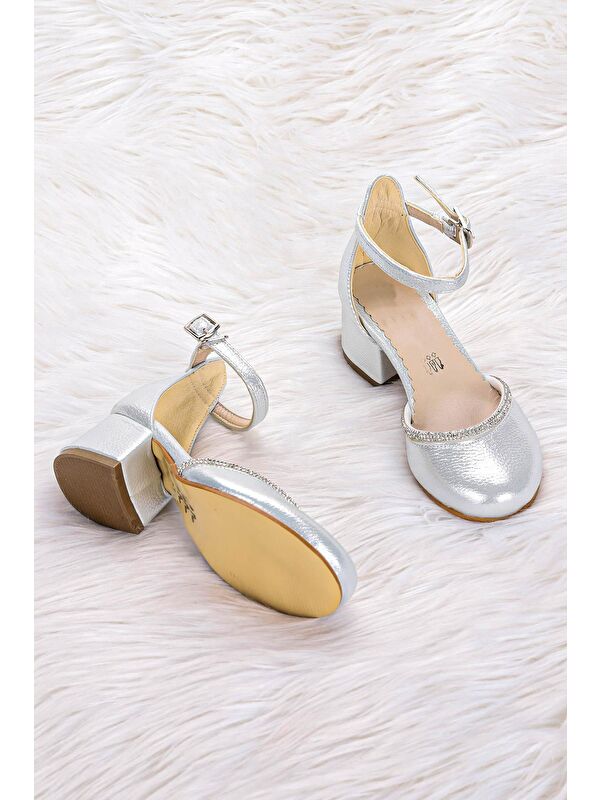 Ressa Vakko Taşlı Kız Çocuk 5 Cm Topuklu Sandalet Abiye Ayakkabı - Görsel 3