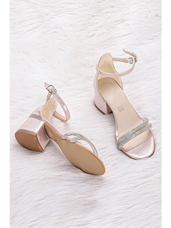 Sarer Vakko Taşlı Kız Çocuk 3 Cm Topuklu Sandalet Abiye Ayakkabı - Görsel 3