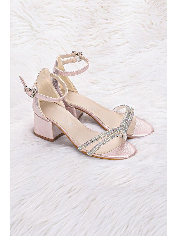 Sarer Vakko Taşlı Kız Çocuk 3 Cm Topuklu Sandalet Abiye Ayakkabı - Görsel 4