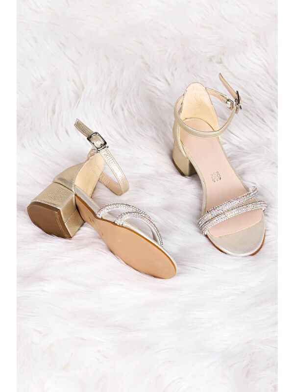 Sarer Vakko Taşlı Kız Çocuk 3 Cm Topuklu Sandalet Abiye Ayakkabı - Görsel 3