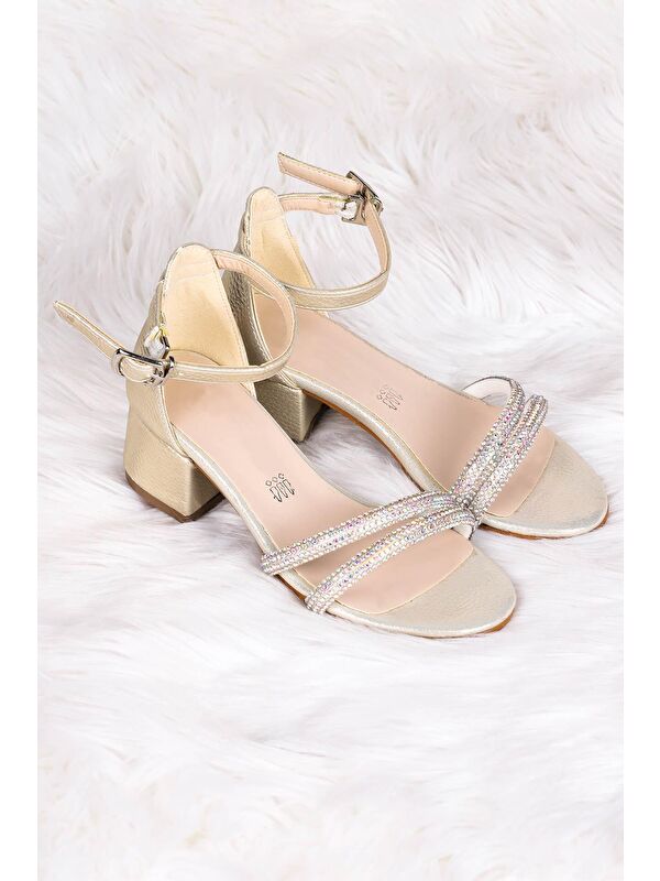 Sarer Vakko Taşlı Kız Çocuk 3 Cm Topuklu Sandalet Abiye Ayakkabı - Görsel 4