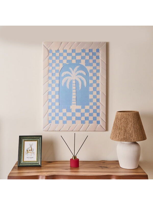 Evidea Deco Palm Breeze Kanvas Tablo - Mavi / Beyaz - 50x70 cm