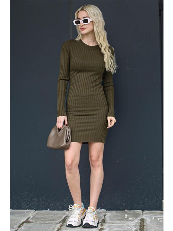 Madmext Haki Bodycon Fitilli Mini Elbise Mg1710