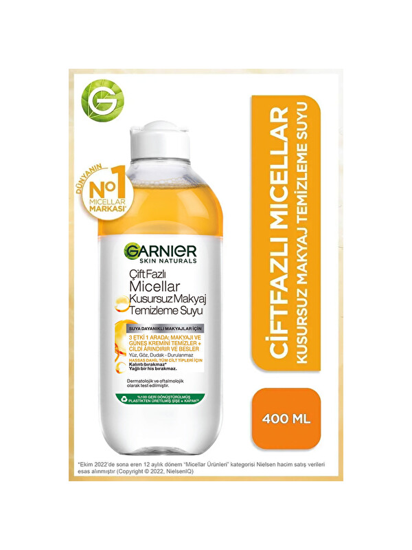 GARNIER Skin Naturals Çift Fazlı Micellar Kusursuz Makyaj Temizleme Suyu (400 ml)