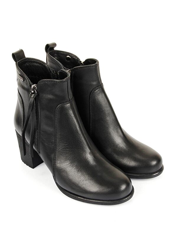 Hakiki Deri Yuvarlak Burun Topuklu Kauçuk Taban Fermuarlı Püsküllü Kadın Günlük Bot 10406 - Görsel 3