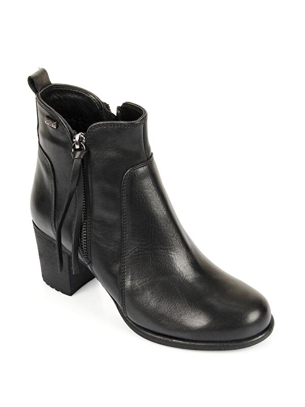 Hakiki Deri Yuvarlak Burun Topuklu Kauçuk Taban Fermuarlı Püsküllü Kadın Günlük Bot 10406 - Görsel 6