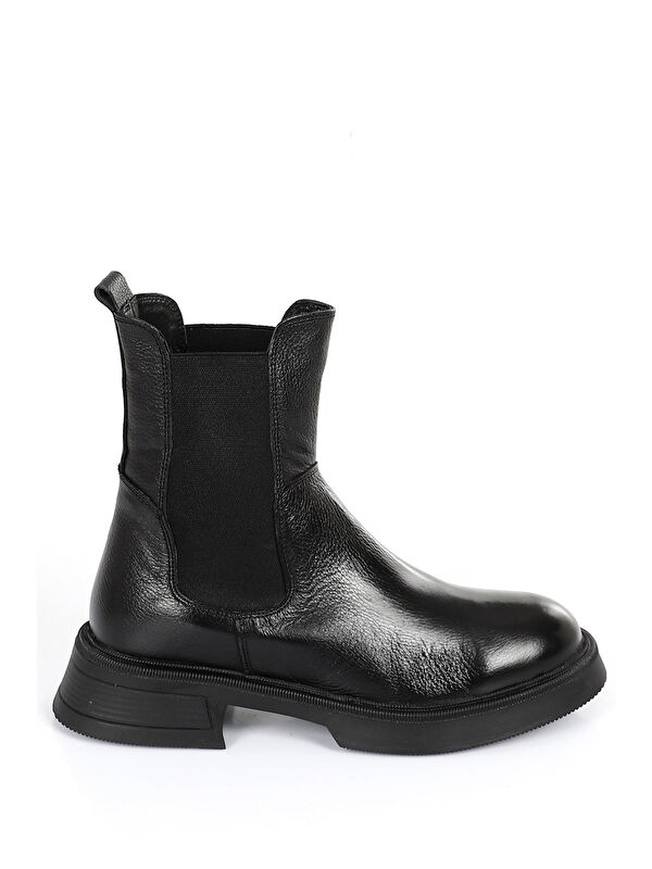 Hakiki Deri Yuvarlak Burun Termo Taban Topuklu Kadın Günlük Chelsea Bot 51457 - Görsel 5