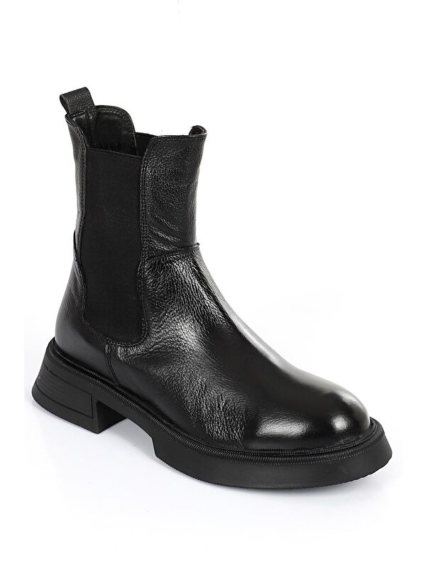 Hakiki Deri Yuvarlak Burun Termo Taban Topuklu Kadın Günlük Chelsea Bot 51457 - Görsel 6