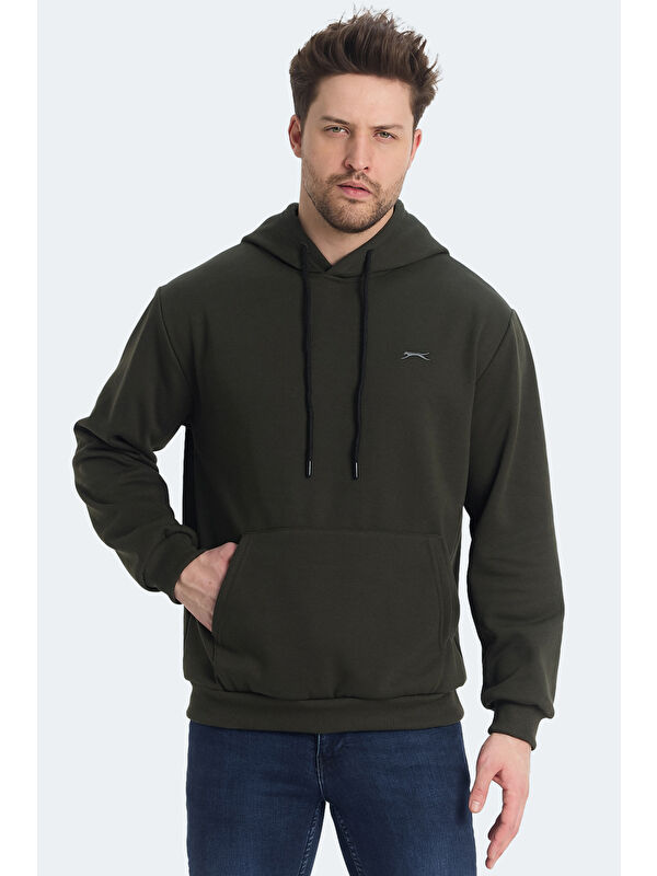 SLAZENGER KICKSON IN Erkek Kapüşonlu Cepli Haki Sweatshirt