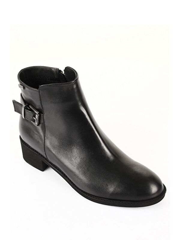 Hakiki Deri Yuvarlak Burun Kauçuk Taban Topuklu Fermuarlı Tokalı Kadın Günlük Bot 50415 - Görsel 6