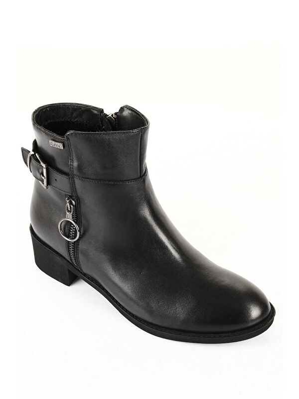 Hakiki Deri Yuvarlak Burun Kauçuk Taban Topuklu Fermuarlı Tokalı Kadın Günlük Bot 50414 - Görsel 6