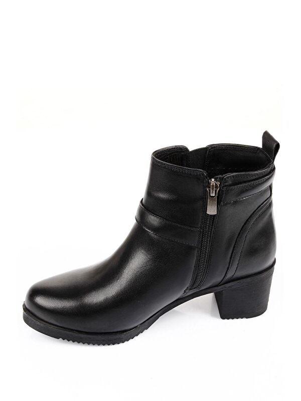Hakiki Deri Yuvarlak Burun Topuklu Fermuarlı Tokalı Kadın Günlük Bot 48491 - Görsel 6