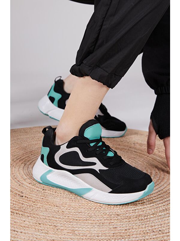 Unisex Siyah Yeşil Spor Ayakkabı V2901 - Görsel 3