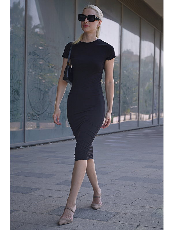 Madmext Siyah Basic Yarım Balıkçı Uzun Elbise Mg1712
