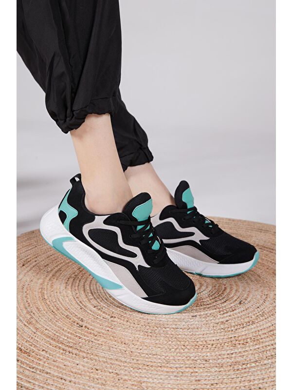 Unisex Siyah Yeşil Spor Ayakkabı V2901 - Görsel 6