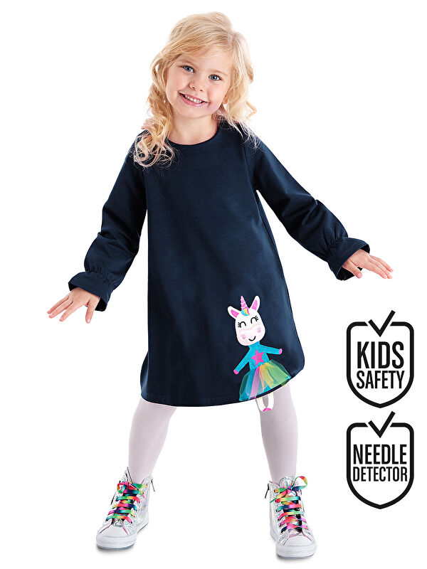Denokids Lilycorn  Lacivert Kız Çocuk Elbise