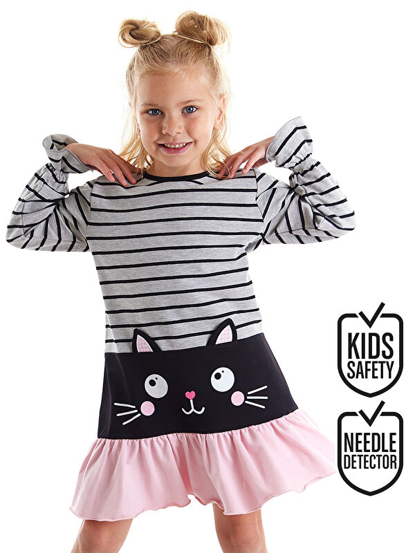 Denokids Siyah Kedi Kız Çocuk Elbise