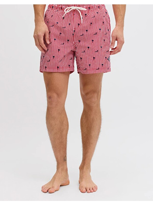 Jack & Jones Maui Breeze Mini Stripe Erkek Kırmızı Mayo