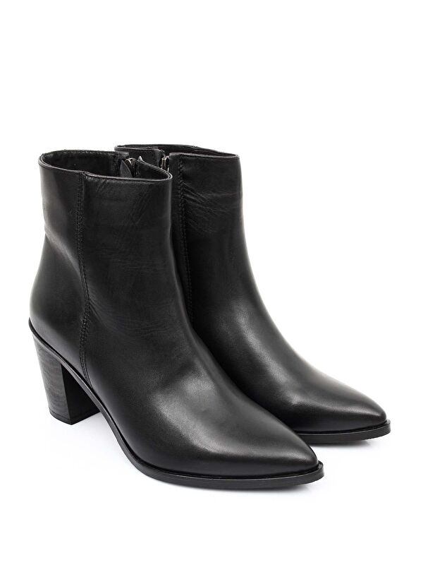 Hakiki Deri Sivri Burun Kauçuk Taban Topuklu Fermuarlı Kadın Günlük Bot 57407 - Görsel 3