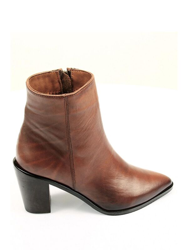 Hakiki Deri Sivri Burun Kauçuk Taban Topuklu Fermuarlı Kadın Günlük Bot 57407 - Görsel 5