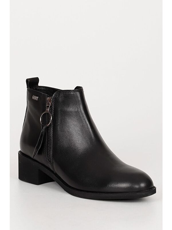 Hakiki Deri Yuvarlak Burun Kauçuk Taban Topuklu Fermuarlı Püsküllü Kadın Günlük Bot 10416 - Görsel 6