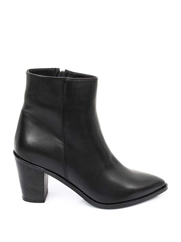 Hakiki Deri Sivri Burun Kauçuk Taban Topuklu Fermuarlı Kadın Günlük Bot 57407 - Görsel 5