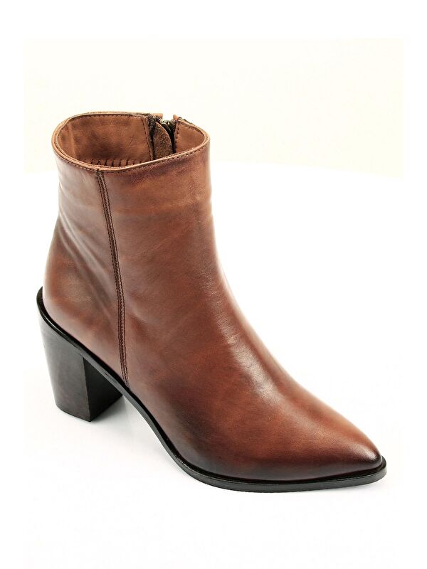 Hakiki Deri Sivri Burun Kauçuk Taban Topuklu Fermuarlı Kadın Günlük Bot 57407 - Görsel 6
