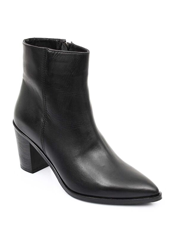 Hakiki Deri Sivri Burun Kauçuk Taban Topuklu Fermuarlı Kadın Günlük Bot 57407 - Görsel 6