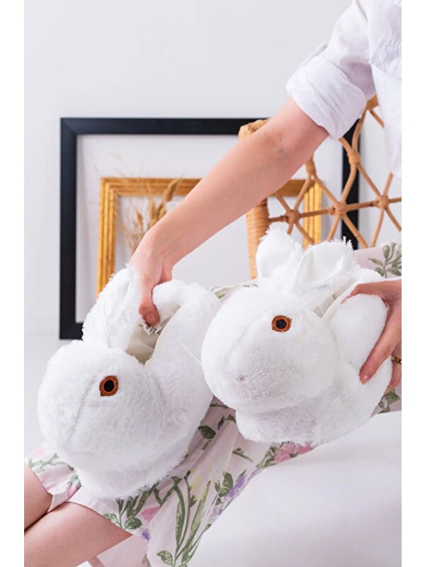 Slipcat Tavşan Figürlü Gri Pelüş Panduf Ev Pandufu Unisex