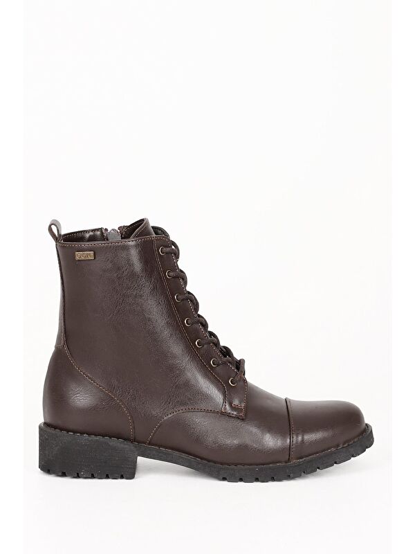 Yuvarlak Burun Kauçuk Taban Topuklu Fermuarlı Bağcıklı Kadın Günlük Postal Bot 20498 - Görsel 5