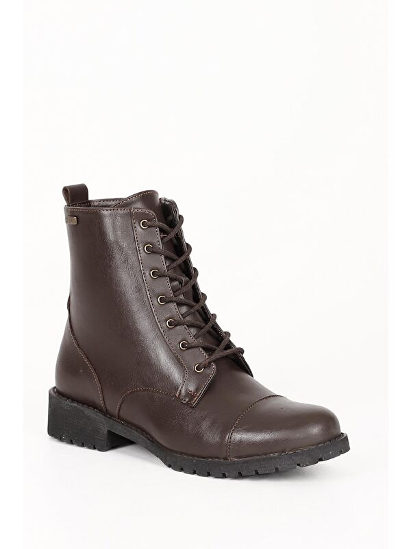 Yuvarlak Burun Kauçuk Taban Topuklu Fermuarlı Bağcıklı Kadın Günlük Postal Bot 20498 - Görsel 6