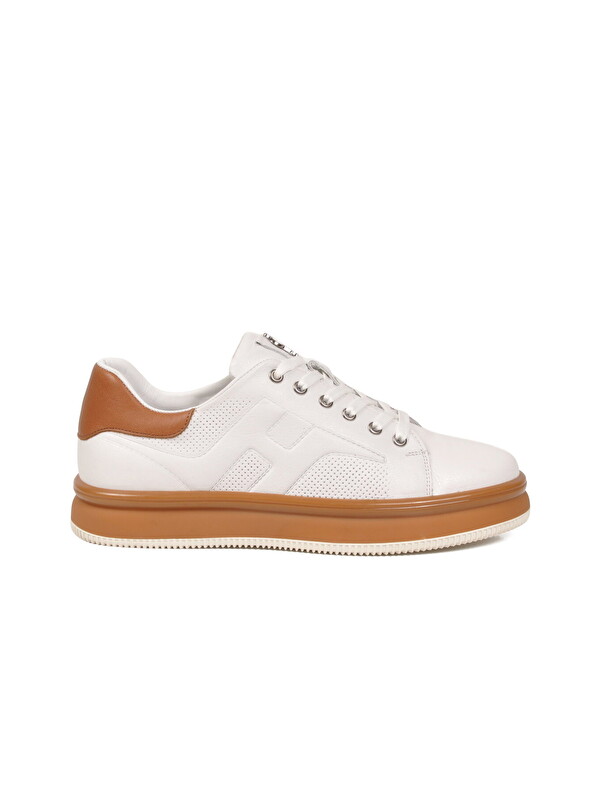 Voyager Beyaz-Taba Hakiki Deri Erkek Casual Sneaker Memory Taban Premium Casual Ayakkabı M030 M