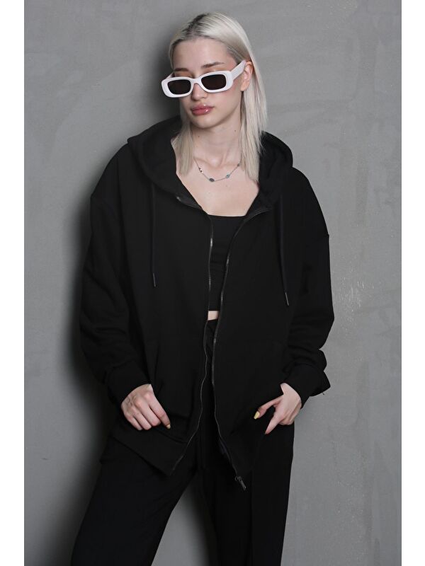 Madmext Siyah Kapüşonlu Basic Sweatshirt Mg1900