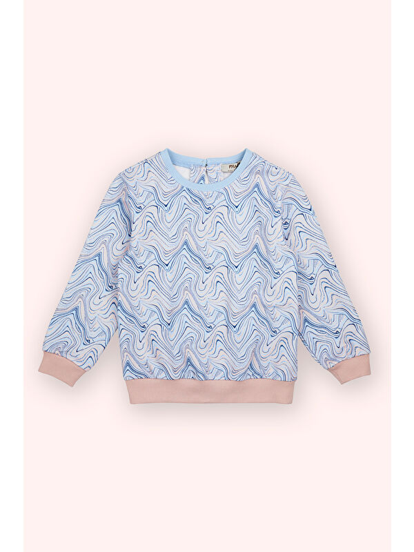 Panço Kız Bebek Baskılı Mavi Sweatshirt