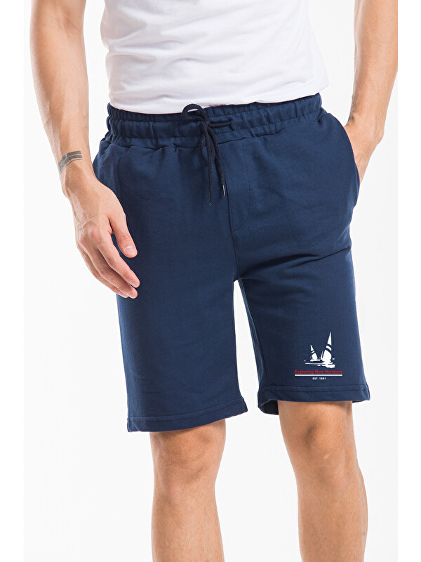 Süperlife Erkek Yelken Baskılı Slim Fit Kalıp Şort SPR25SR083