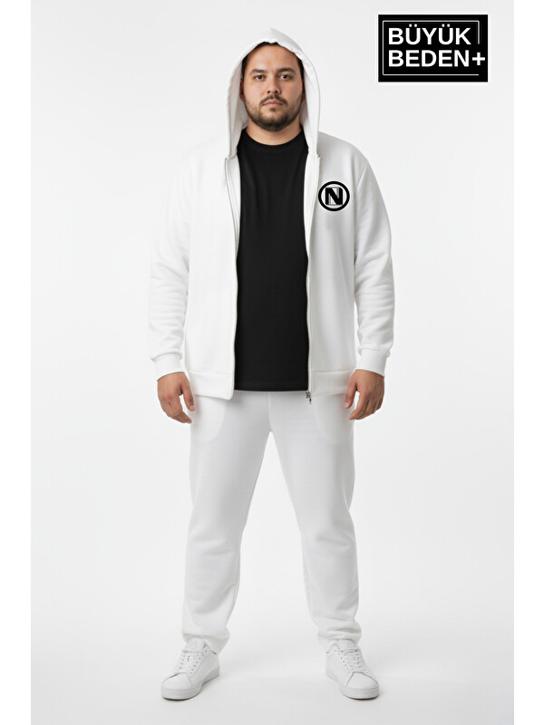 Süperlife Erkek Büyük Beden Kapüşonlu Fermuarlı N Baskılı ince Sweatshirt Hırka SPR26BHR922