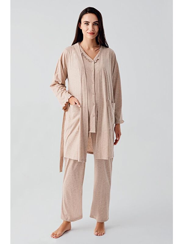 Artış Kısa Kollu Düğmeli Pamuklu Hamile Sabahlık Pijama Takım 17300