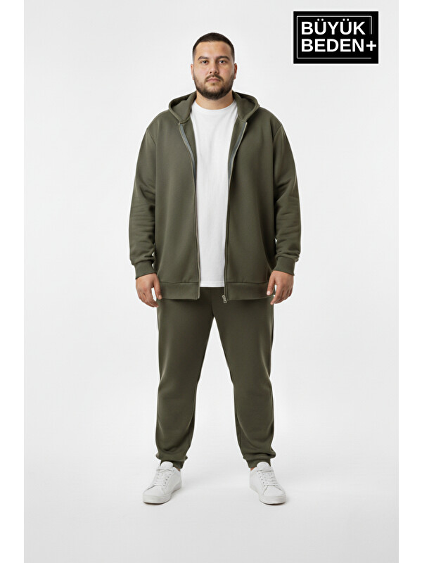 Süperlife Erkek Büyük Beden Fermuarlı Kapüşonlu ince Sweatshirt Hırka - Rahat Kalıp SPR26BHR960
