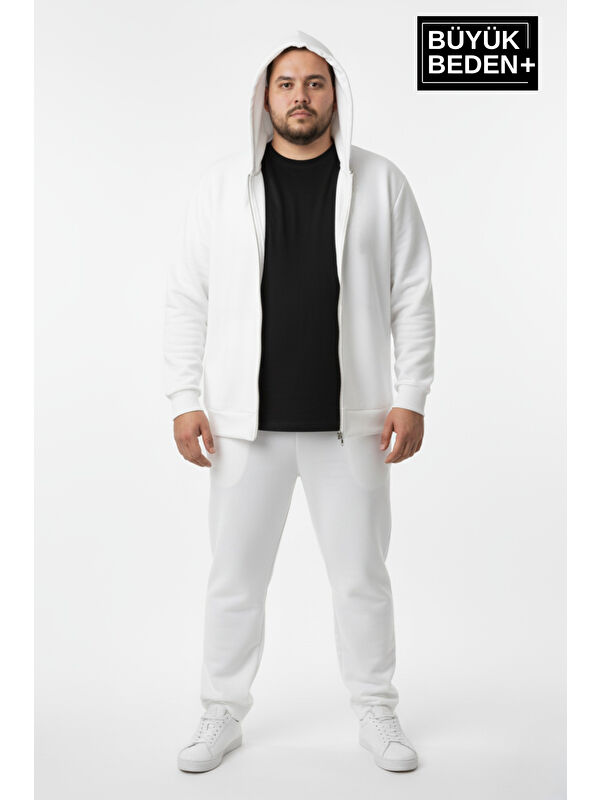Süperlife Erkek Büyük Beden Fermuarlı Kapüşonlu ince Sweatshirt Hırka - Rahat Kalıp SPR26BHR960