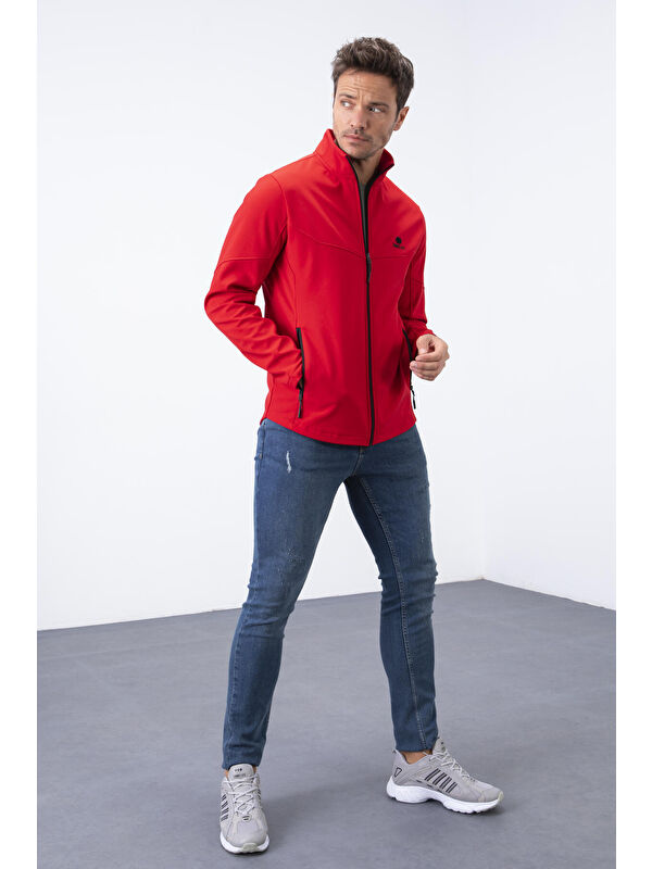 Tommylife Kırmızı Fermuarlı Dik Yaka Su ve Rüzgar Geçirmez Softshell Erkek Ceket- 88050