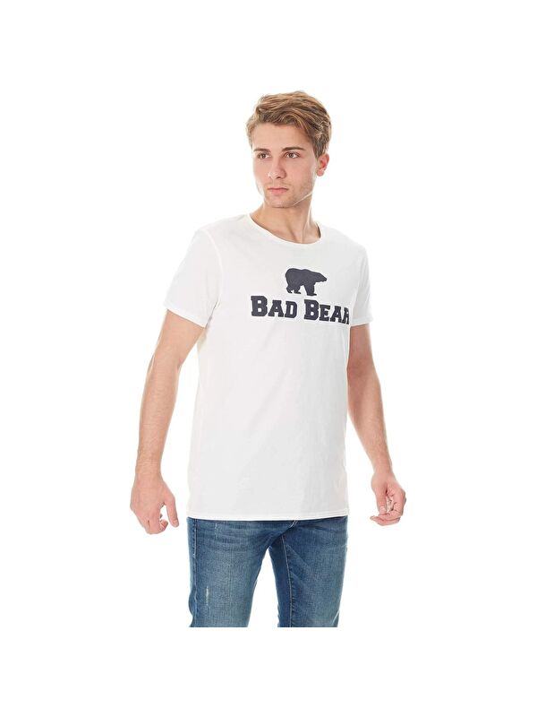 Bad Bear Erkek Beyaz Baskılı Bisiklet Yaka %100 Pamuk Spor Tişört